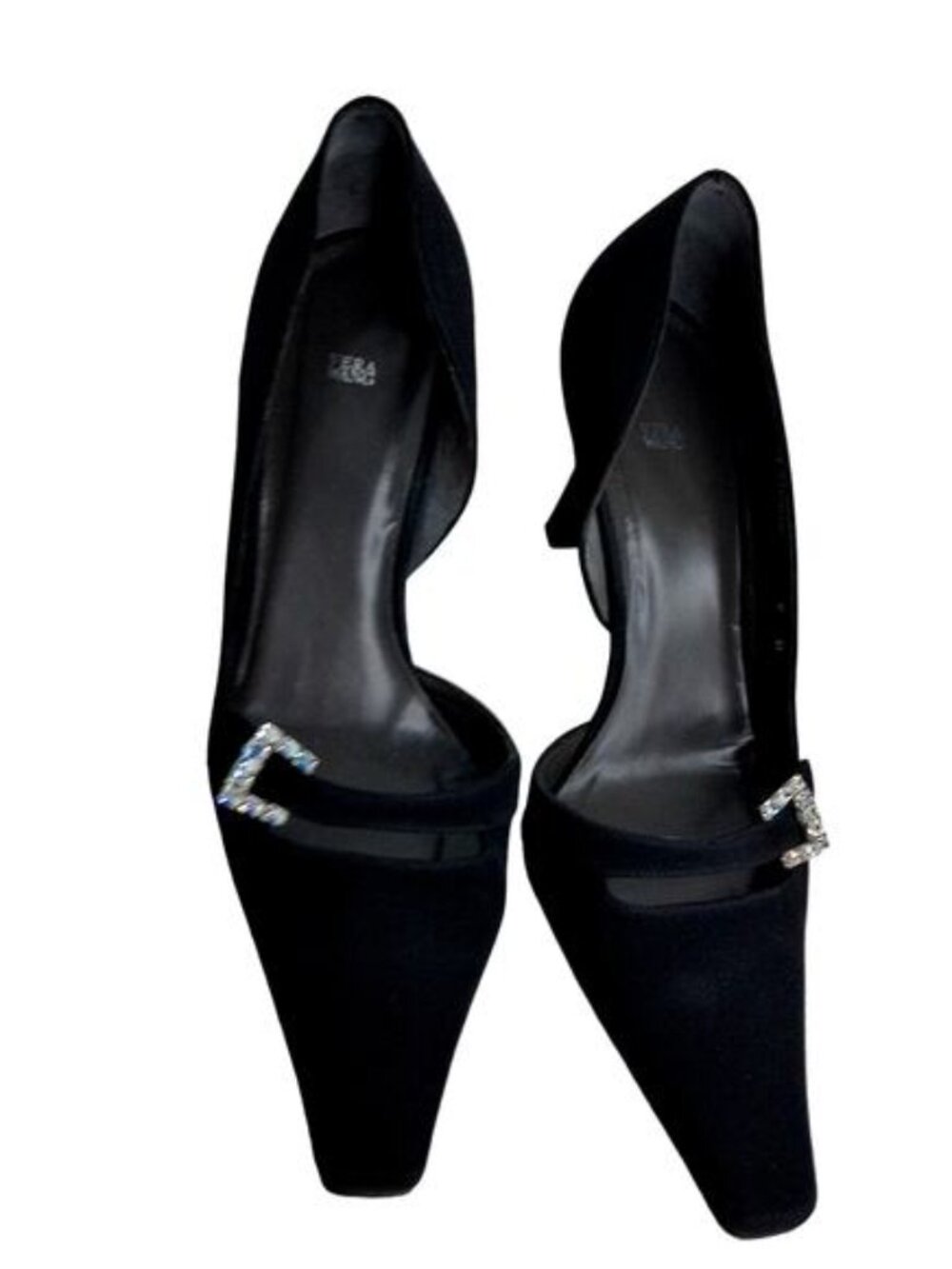 Vera Wang by Stuart Weitzman Feline Peau Du Soie Black Rhinestone Pumps Size 9B